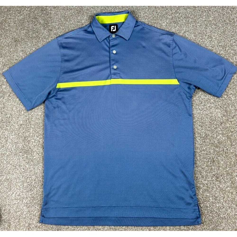Footjoy Polo‎ Shirt Mens Large Blue Yellow Short Sleeve Golf Performance Casual